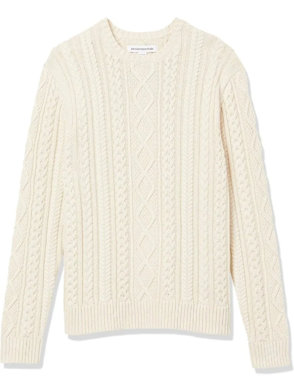 Cozy 100% Cotton Long-Sleeve Fisherman Cable Knit Crewneck Sweater for Men